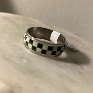 Black and White Checkered Men's Ring